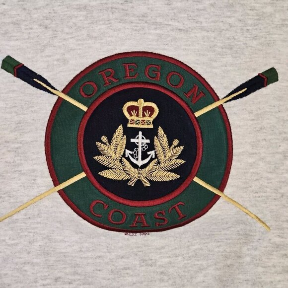 Vintage Oregon Coast Crewneck Sweatshirt Size Large Light Gray Nautical Rowing - Picture 2 of 8
